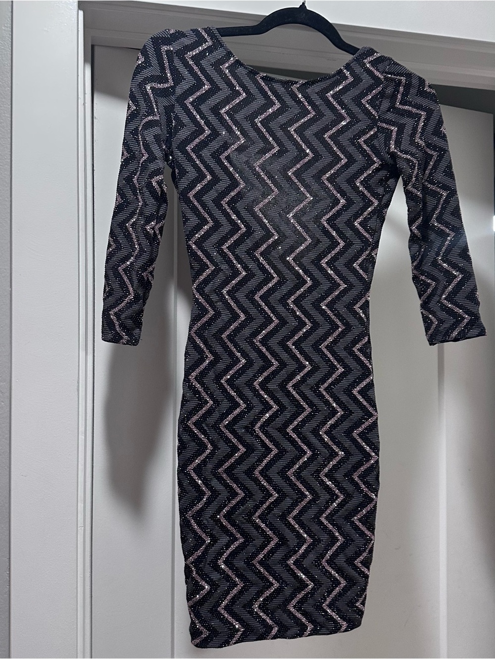 Lovely Day Black and Rose Gold Zigzag Sequin Mini Dress